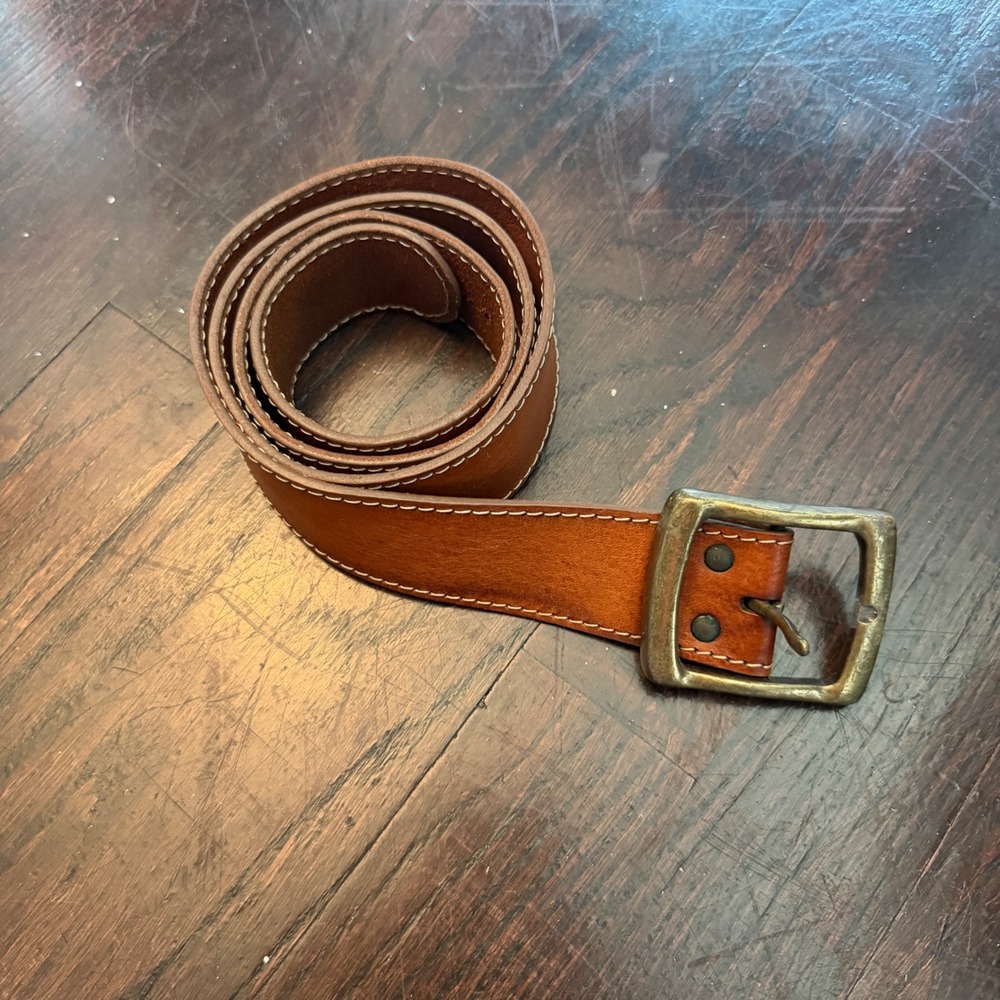 Vintage Mens Brown Leather Belt Size 36 Made in Sweden Brass Buckle 605310